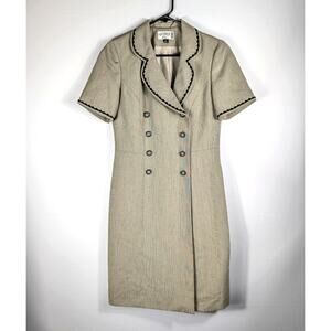 Kasper A.S.L. Size 4 Vintage Double Breasted Short Sleeve Dress Trim Detail 40”